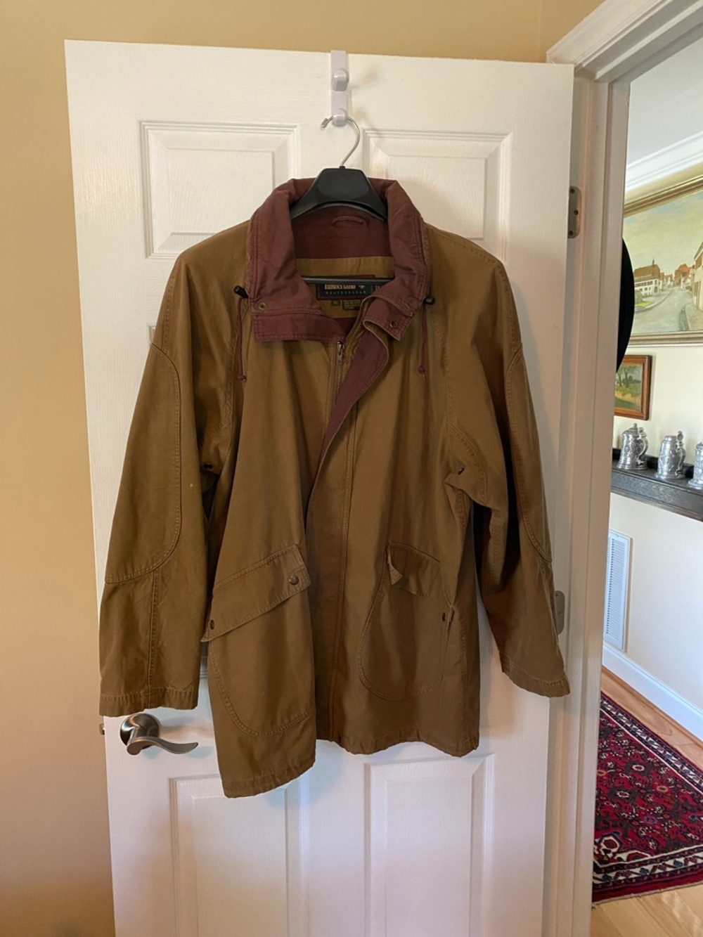 Timberland Weathergear Barn Jacket XL Brown Waxed Cotton Leather Trim